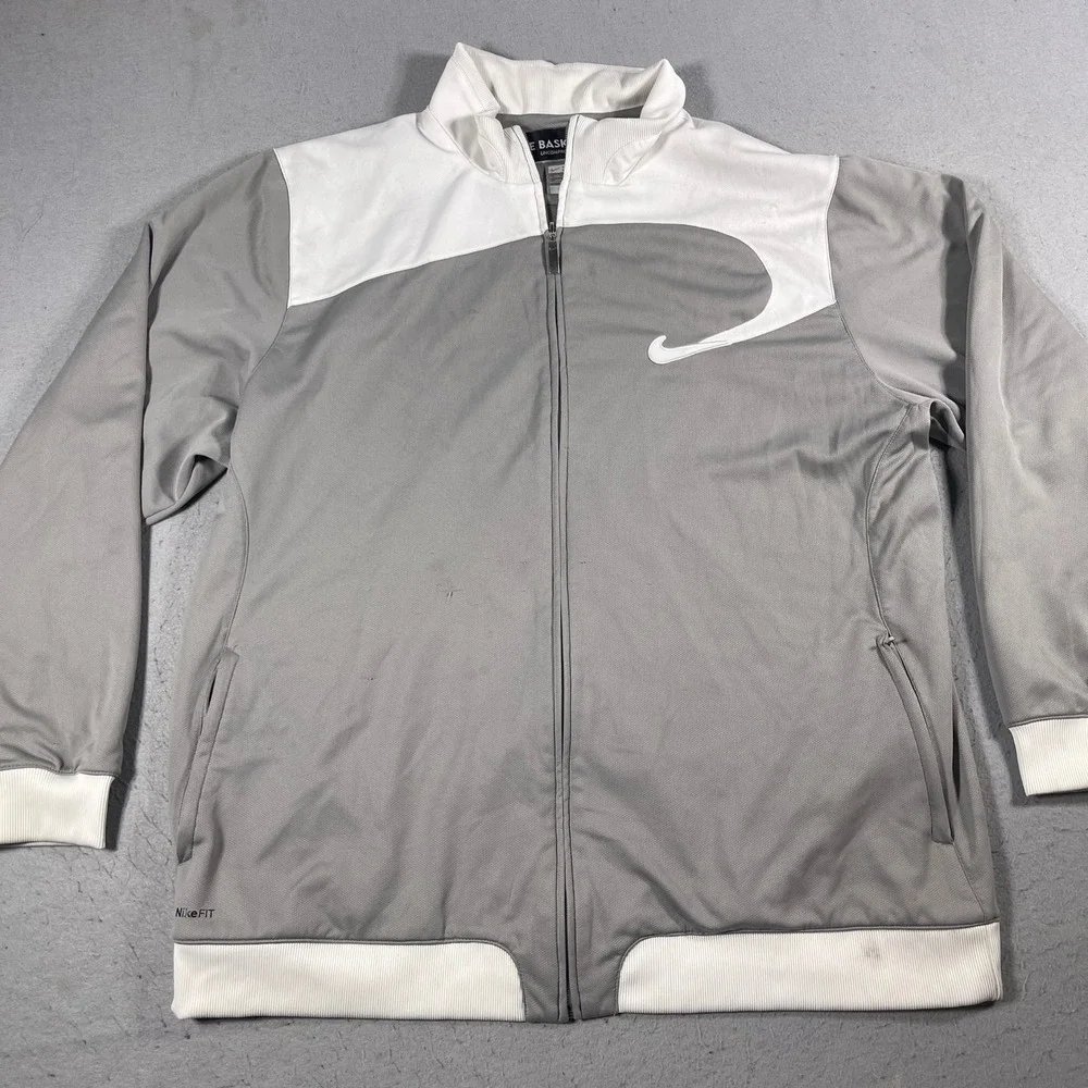 VTG Nike Basketball Jacket‎ Men 3XL Full Zip Gray White Athletic Casual Y2K